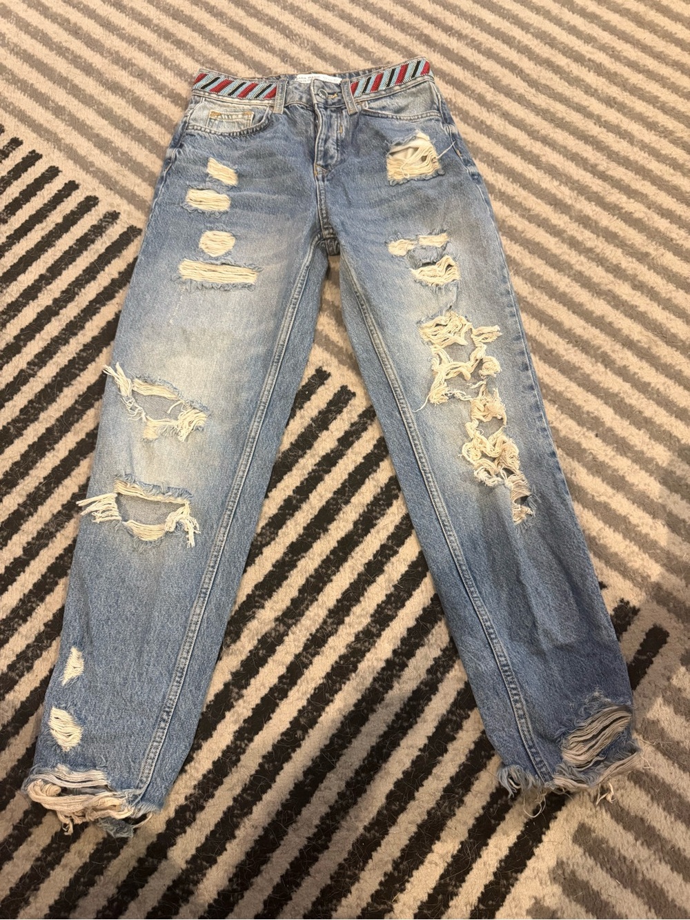 Zara Light Blue Distressed Boyfriend Jeans